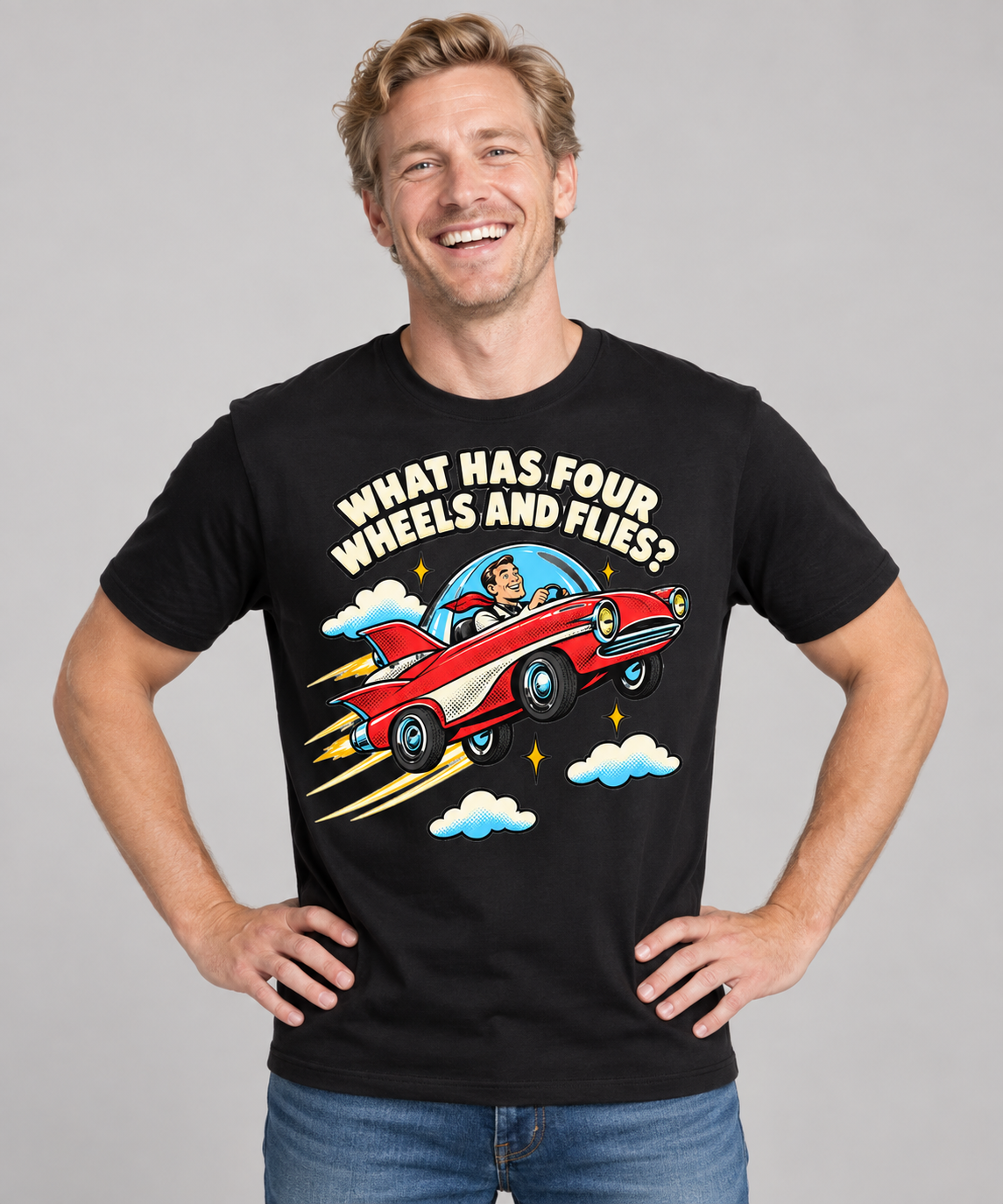 Four Wheels & Flies Dad Joke T-Shirt — The Groan-Up Collection