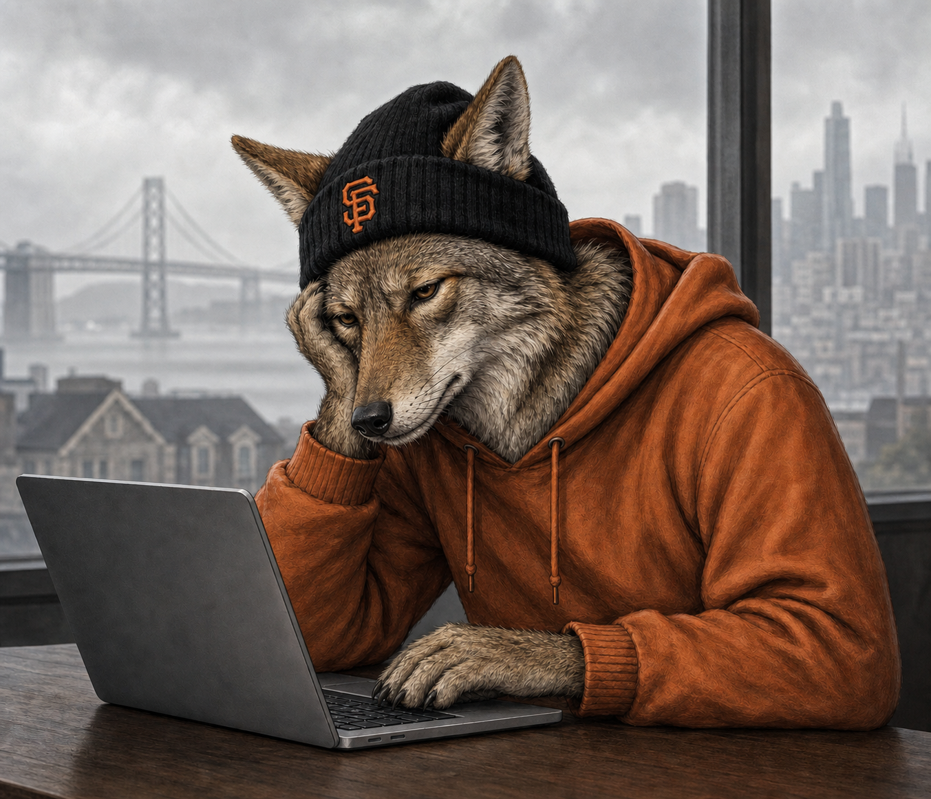Fog City Burnout — Existential Coyote Laptop Sleeve
